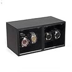 4+0 Klockor Automatisk Watch Winder Tyst Motorer Handgjord träförvaringsväska Pianofärg Svart Glans Antimagnetisk-30×16×15.5CM