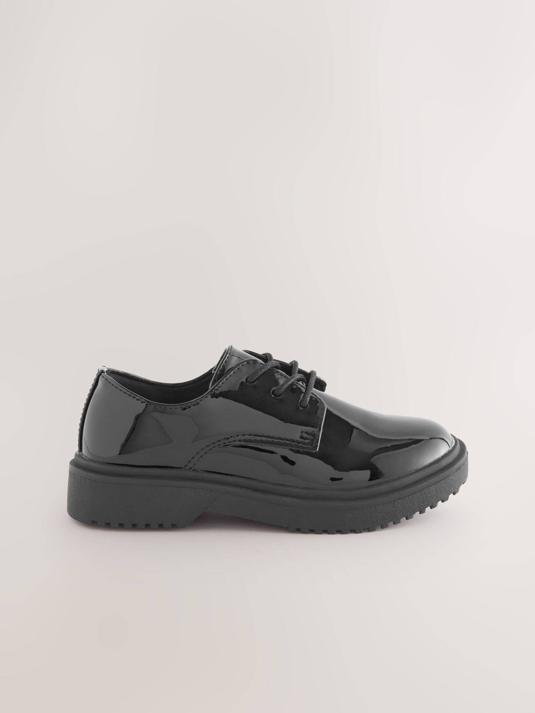 Next Black Patent Standard Fit (F) School Chunky Lace-Up Shoes - EU 38 (UK 5)