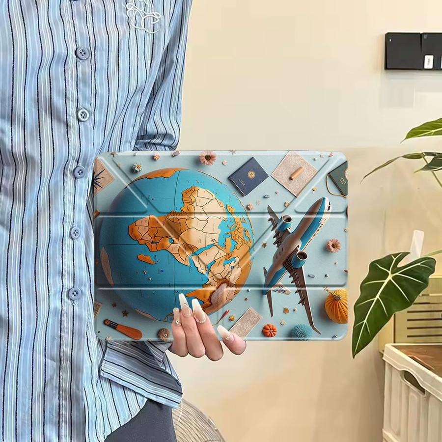Global Flight Tablettfodral För iPad Air 4 5 M3 M2 1 2 M4 11tum Mini 6 7 Pro 2025 Pro 11:e 10:e 9:e 8:e 7:e 12.9tum Hållare Skydd beige