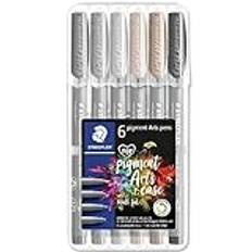 STAEDTLER 371 Pigment Brush Pens | Pigment Arts | Adult Colouring Fibre-Tip Colouring Pen | Medium-Firm Nylon Brush Tip Nib (Grey Wallet of 6)