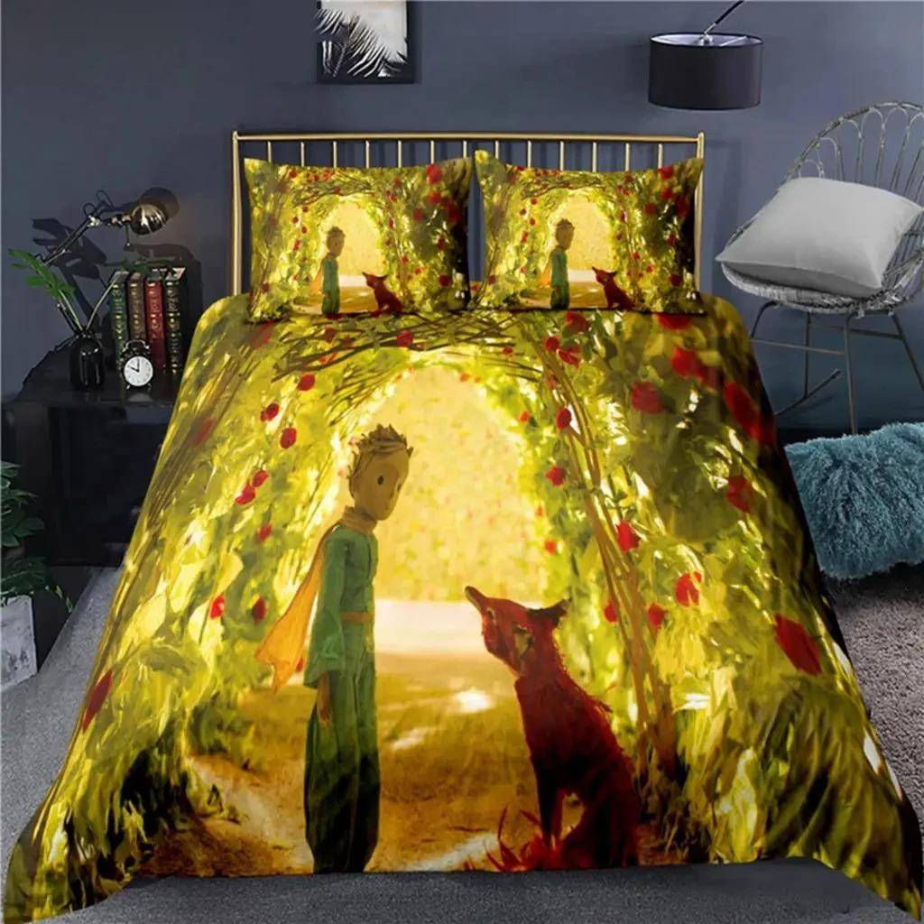 Anime Lilla Prinsen Le Petit Prince Sängkläder Set Pojkar Flickor Twin Queen Size Påslakan Örngott Säng Barn Vuxen EU Single 135x200cm