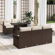 vidaXL Trädgårdsoffset med kudde 6 pcs Brun Poly rattan