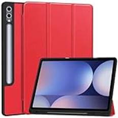 Tablet PC-fodral Tri-Fold Smart Tablet Case Compatible with Samsung Galaxy Tab S10 Plus 12.4" 2024 SM-X820 Case Ultra Slim Case Auto Wake Sleep Protective Case Smart Cover w/Pencil Holder Skydd(Rosso)