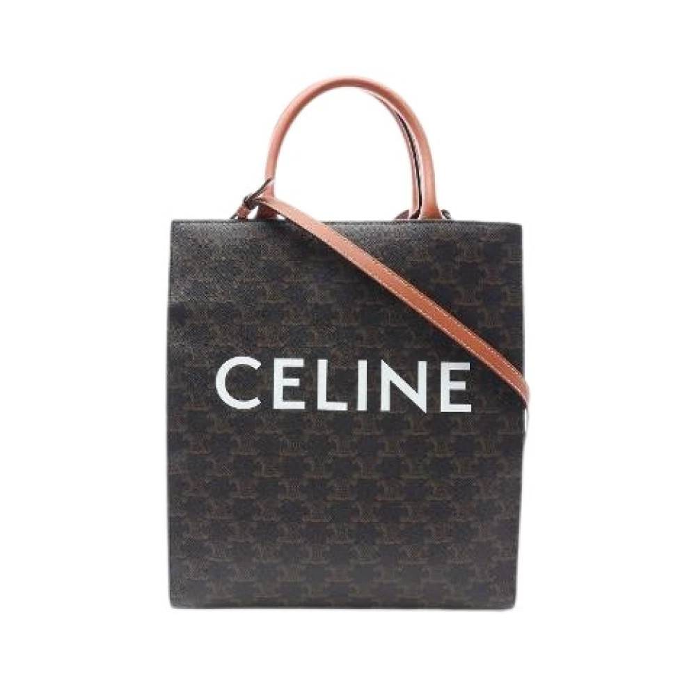 Celine Vintage - Pre-owned Small Vertical Cabas Triomphe PVC Coated Canvas Leather Tote Bag Vintage - Dam - ONE Size - Läder