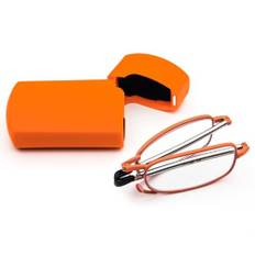 KoKoBin Vikbara läsglasögon av rostfritt stål mini anti-blå längstöd för kvinnor och män läshjälp med hårt skal (orange, +3,5)