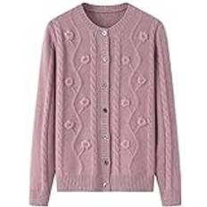 Suéter De Cachemira Bordado Engrosado med Redondo Cárdigan Para Mujer Suéter De Punto De Color Sólido 100 % Cachemira Para Moder Otoño och Invierno, Rosa, 4XL