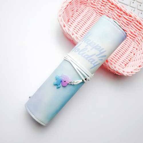 Unicorn roll up pennfodral för tjejer canvas school pennväska penna väska bärbar penna låda skolmaterial material escolar - B-stil-blå bokstav