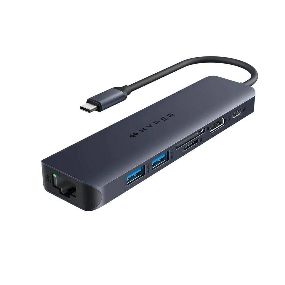 Hyper HyperDrive Ecosmart 7-in-1 USB-C Hub - 2 x USB-A 1 x USB-C 1 x HDMI 1 x Ethernet 1 x SD- & MicroSD-Kort - Grå