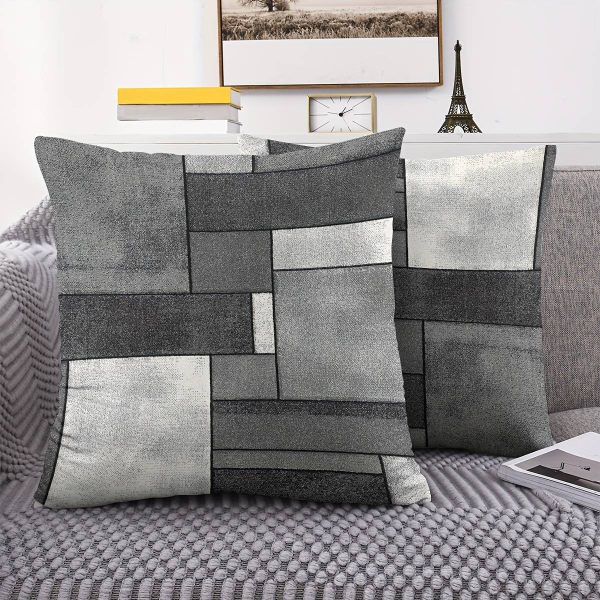 2-pack Modern Geometric Pattern Grey Cushion Covers For Sofa Decor Decorative Cushion Cover, Polyester Cushion Cover, Living Room Sofa Home Decor Pillow Cover With Zipper Closure (no Filling)
