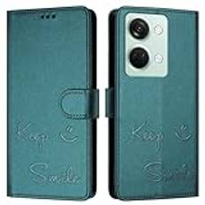 JZ Ace 2V / Nord 3 Fall Konstläder Flip Cover Wallet [Keep Smile][Handled & Neck Strap][Korthållare] För OnePlus Ace 2V / Nord 3 Fall - Peacock Green