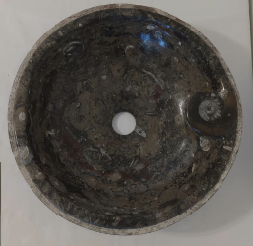 OChandel Tvättställ Galaxy Rund Svart med Fossiler Ø40 cm, Höjd 14 cm
