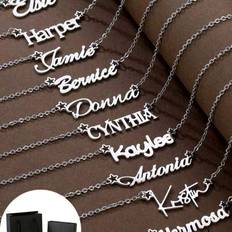 1 st Personligt anpassade barn Pojkar och flickor Enkelt gör-det-själv-namn Halsband i rostfritt stål, fashionabelt personligt enkelt kursivt alfabeti - Silver