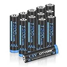 CITYORK 12-pack 1,5 V uppladdningsbara AAA-batterier, 1 200 mWh, 1 200 cykel, konstant 1,5 V spänning, litium AAA batteripaket