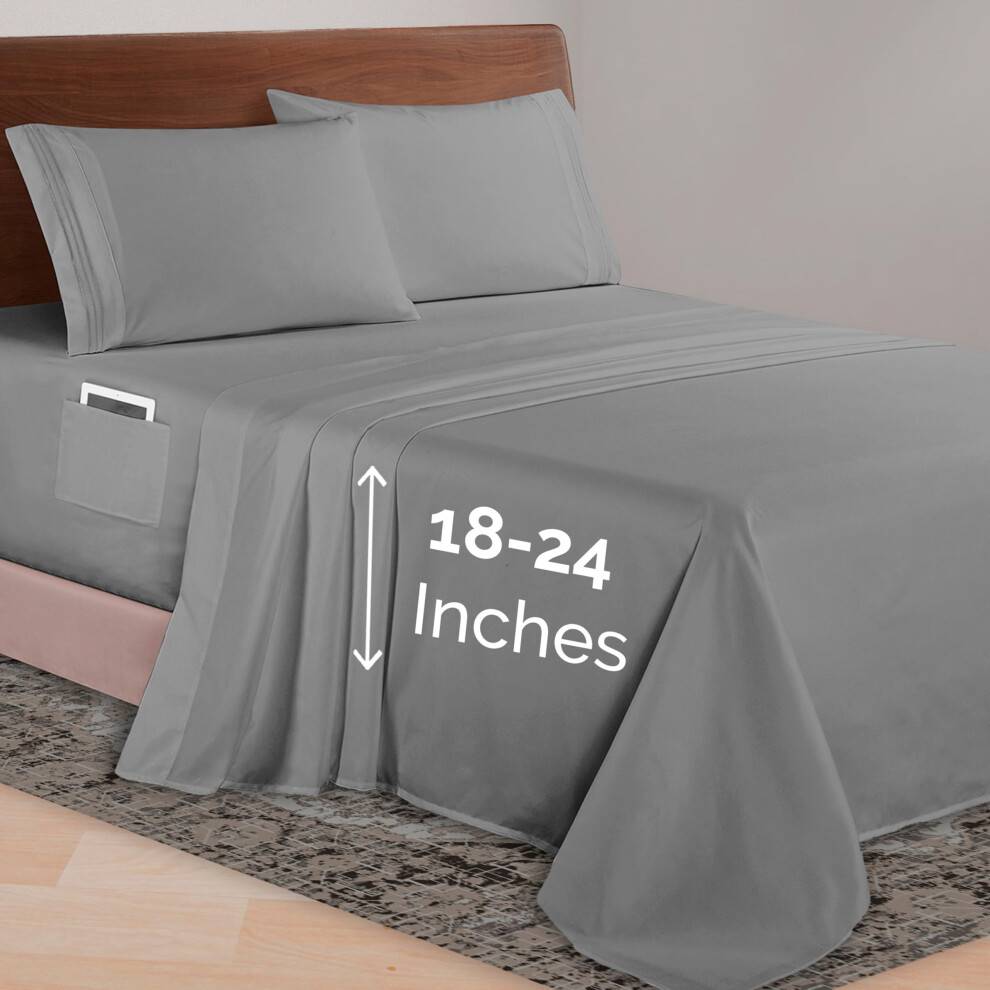 Elegant komfort Luksuriøs 1500 Premium Hotel Quality Microfiber 4 -Piece Sheet Set 18-24 tommer dyb - Ekstra dybe lommeark - Ultra Soft 4pc Deep