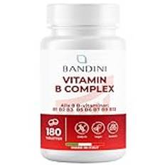 Bandini® Vitamin B-komplex hög dos - 180 veganska tabletter (för 6 månader) - Vitamin B-komplex med folsyra, biotin, B1, B2, B3, B5, B6, B12 - Vitamin B-komplex GMO-fritt