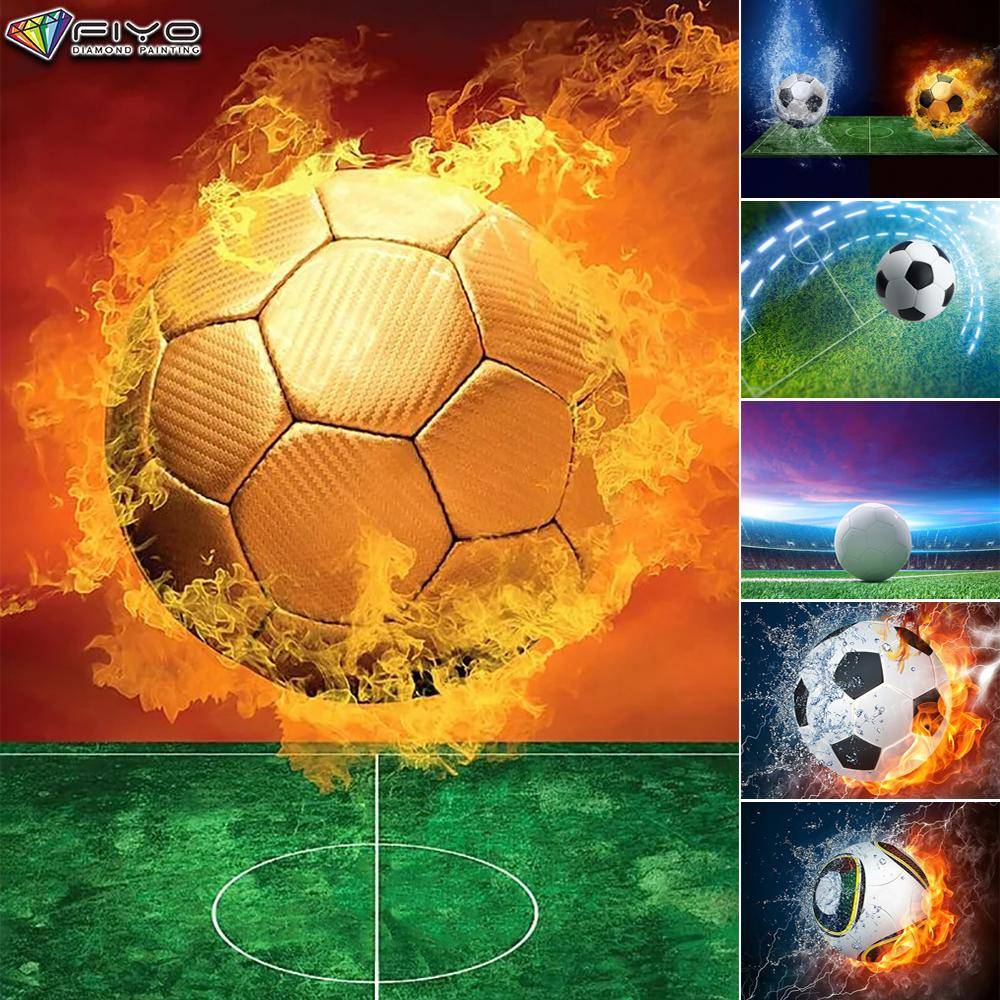 Diamantmålning Eld och Vatten Fotboll Broderi Korsstygn Strass Heminredning