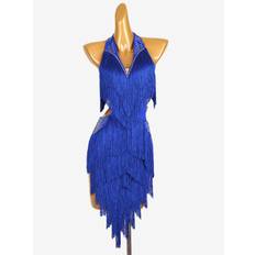 Latin Dance Dresses Royal Blue Women's Fringe Lycra Spandex Dress Dancing Costume