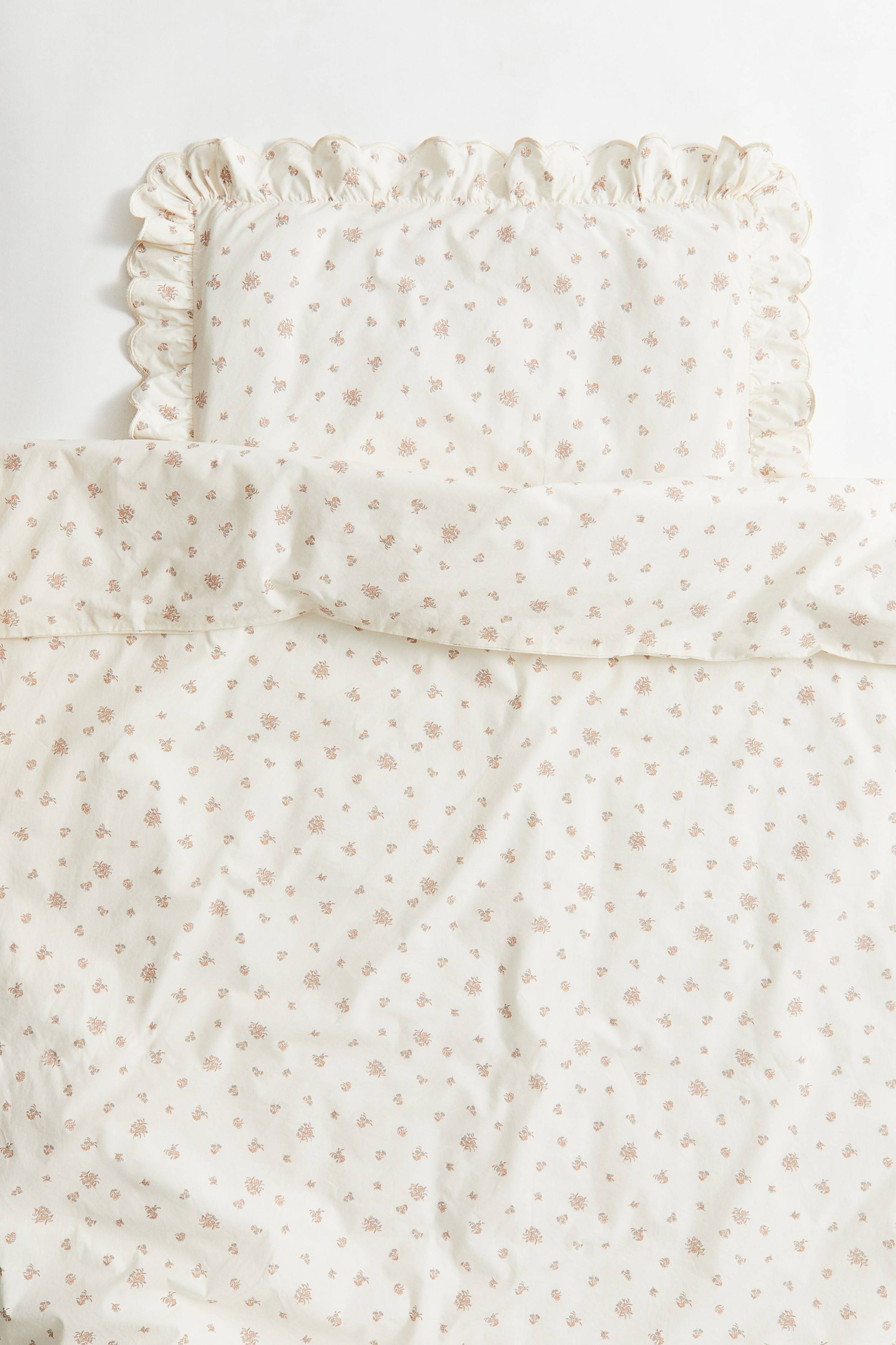 Pojke - Ljusbeige/Blommig Påslakanset i bomull för spjälsäng - Size: 110x125 35x55 - H&M (110x125 35x55)
