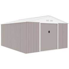 Metal garden shed 12.99 m² - 340 x 382 x 210 cm - NEPTUNE - Anchoring kit included, 2 sliding doors - Taupe
