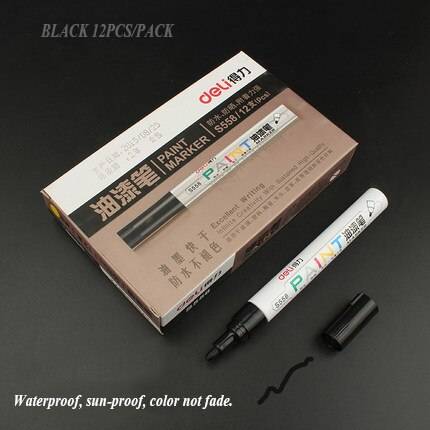 Deli paint penna mark penna 8 färger 12 st/set svart silver guld vattentät inte bleknar penna bra - Svart 12 st