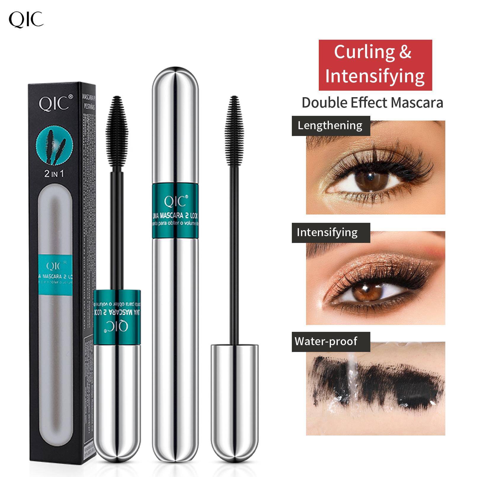 QIC Silverrör Vattentät Mascara Smala Tjocka Böjda Ögonfransar Primer 2 i 1 Dubbeleffekt Mascara gray