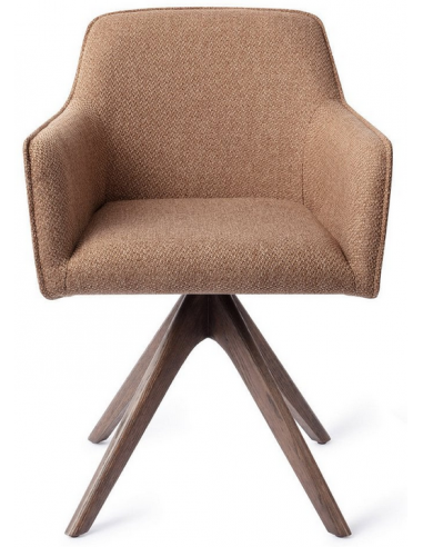 HOFU Spisebordsstol med armlæn og drejefod i egetræ og polyester H83 cm - Valnød/Lys brun