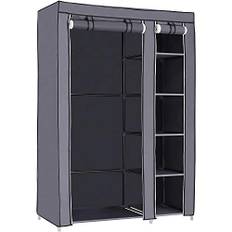 Bærbar Garderobe, Sammenklappelig Garderobe, Tøjopbevaring med Ophængsskinne, Hylder, Stofbetræk, til Soveværelse, Garderobe, 110 X 45 X 175 Cm, Grå