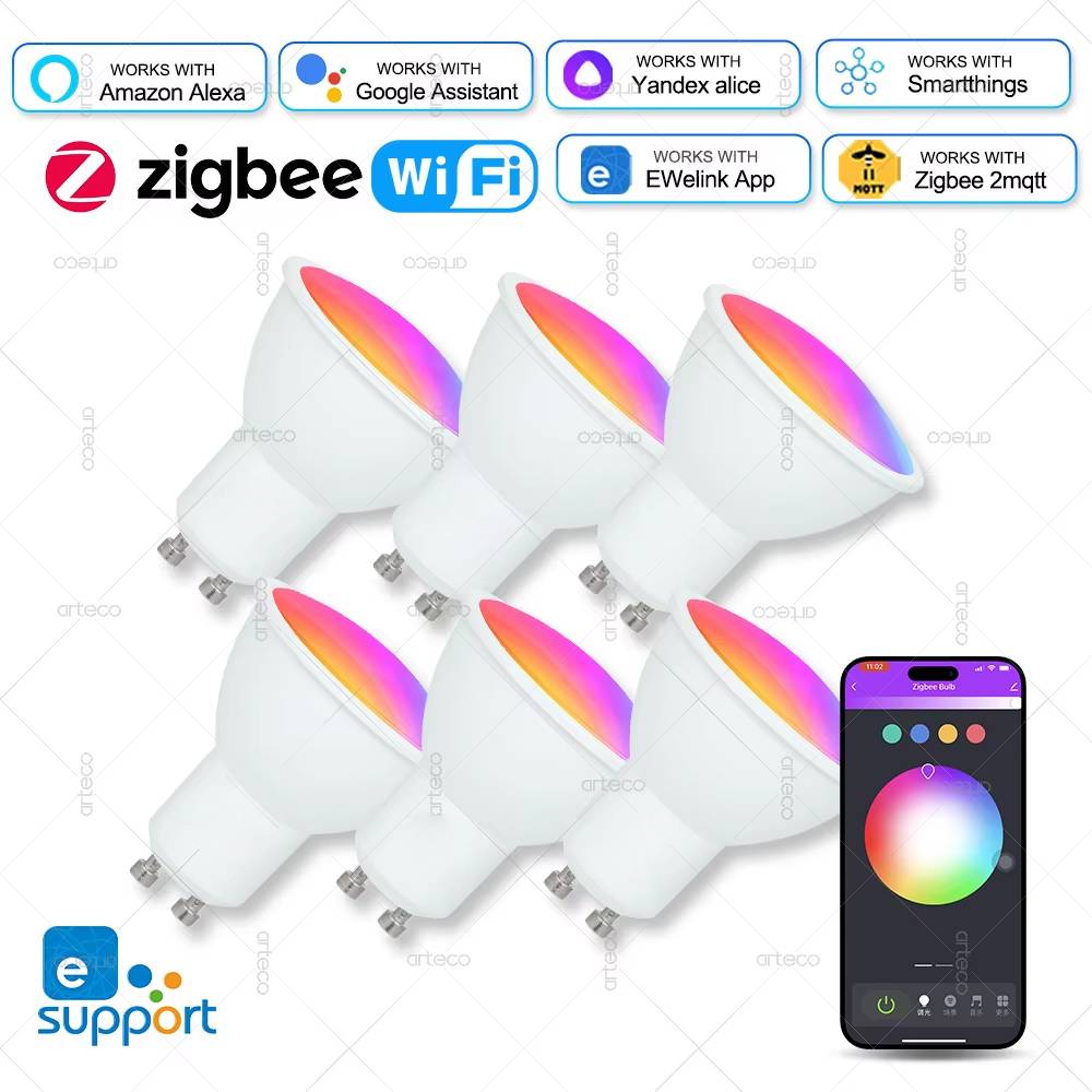 Ewelink GU10 Zigbee LED Bulbs WiFi Smart LED Lamp RGB CW WW LED Light Bulb Works With Alexa Google Home Yandex Alice Smartthings
