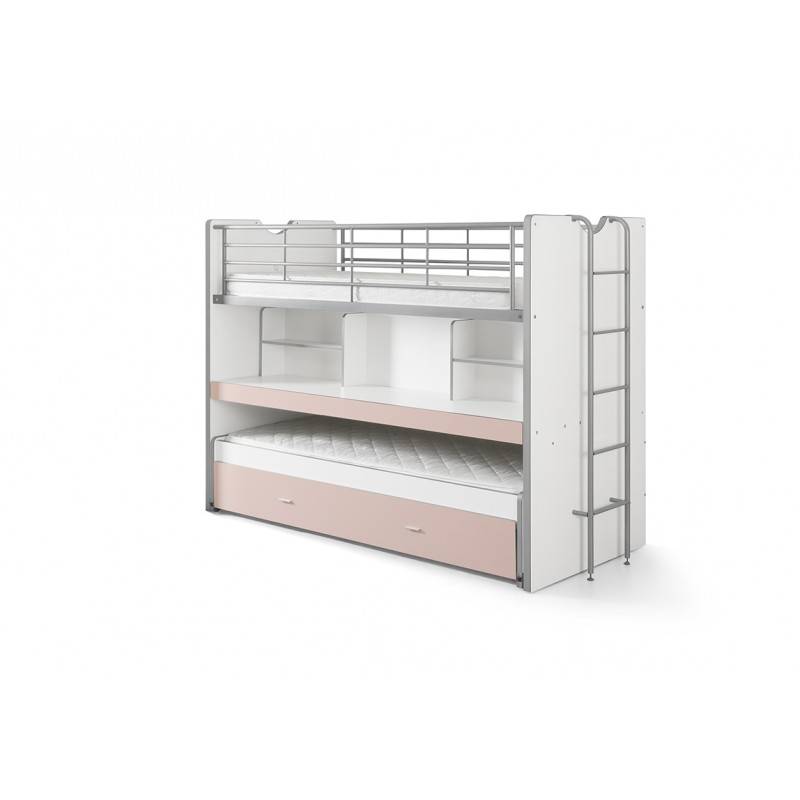 Køjeseng 90 x 200 cm med skrivebord – lyserød (Bonny)