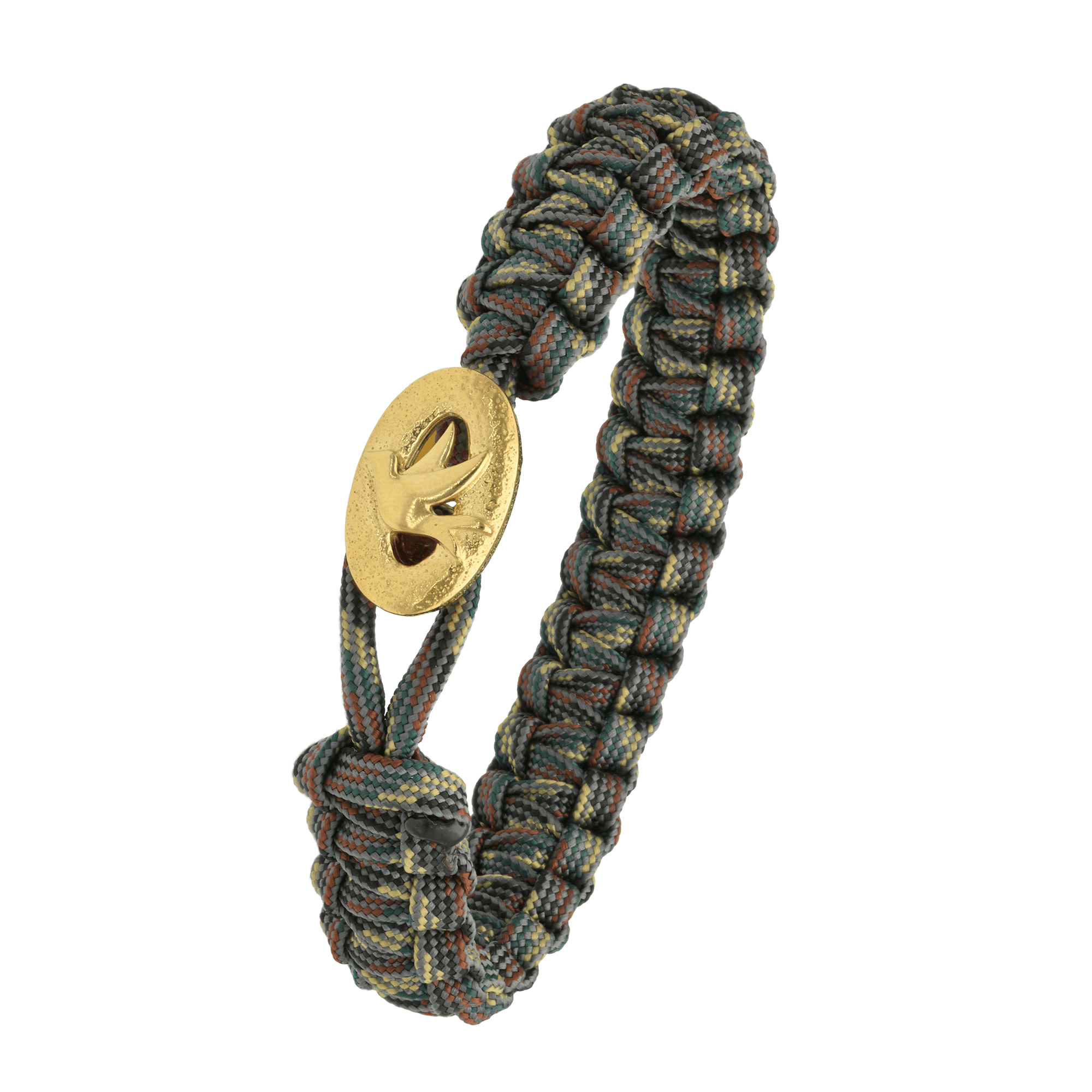 FSTS Bracelet Camouflage with Gold Plated Sterling Silver Peace Dove Lock - Grön, Guldfärg (220 mm)