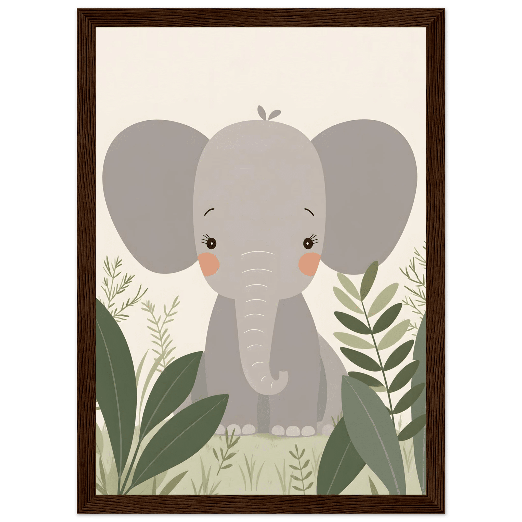 Elefant i djungeln poster-21x29.7 cm / 8x12" / Med ram / Mörkt trä