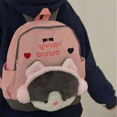 New Cute Cartoon Animal Soft Plush Backpack, Animal Head School Bag For Student, Casual Commuter Backpack - Pink
