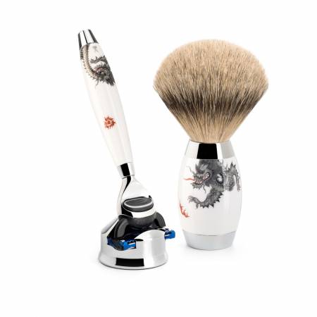 Mühle - MEISSEN Fusion Shaving Set Silvertip Badger Handpainted Meissen Porcel - silver