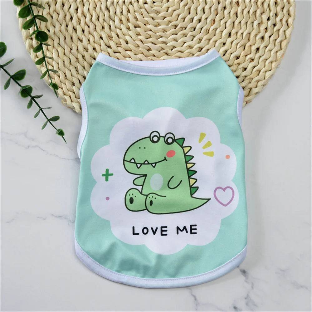 Cartoon Print Sleeveless Vest for Small Dogs & Cats - Green Dinosaur / L-suit 3-4.5kg / SPC (L-suit 3-4.5kg)