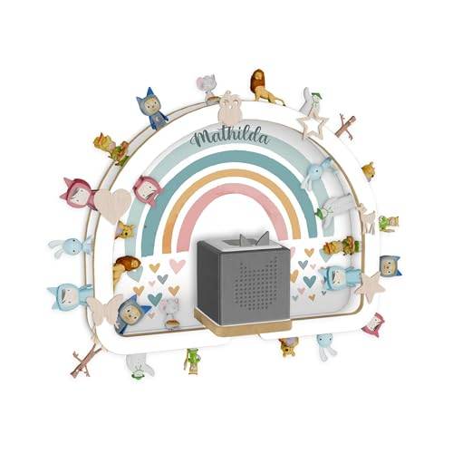 Holzura Tonie Regal Personalisiert, Magnetischer Rahmen Toniebox Regal für Tonies und Toniebox, Regenbogen