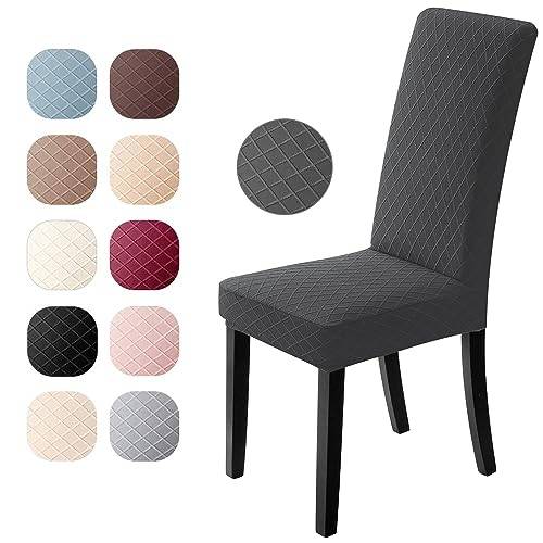 Stolsöverdrag 6 Stycken Stretch Stolskydd Jacquard Stolsöverdrag för Matsal Modernt Matstolsskydd Avtagbart Matstolar överdrag Bi-Elastiskt överdrag för Matsal, Hotell, Familj (6 Stycken, Mörkgrå)