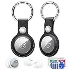 EANLOLY Airtag Key Ring Pendant 2-pack, PU-läderfodral med Airtag-skyddsfilm, Fodral för Apple Air Tag Key Finder (svart)