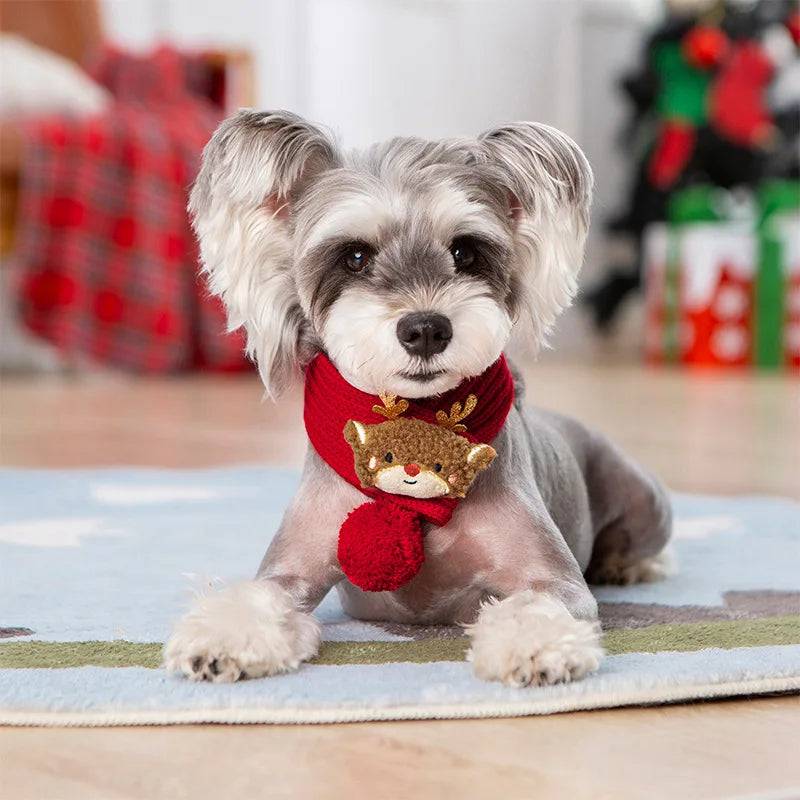 Christmas Cartoon Scarf for Dogs & Cats | Reindeer, Santa & Snowman Designs - Red Dear / L (L)