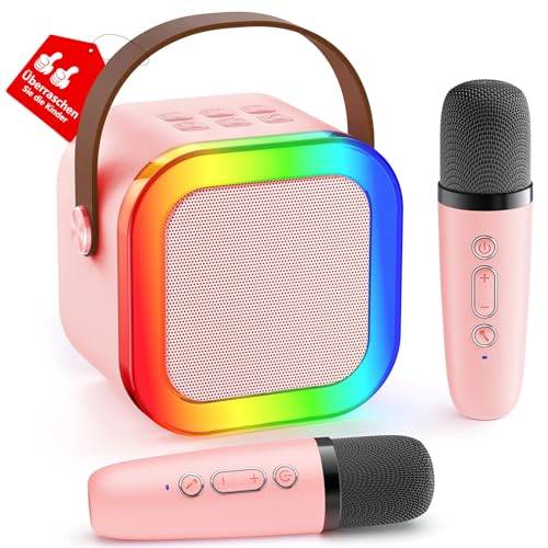 Karaoke Maschine Kinder, Geschenk für Mädchen 3-12 Jahre, Karaoke Kinder Spielzeug ab 3-12 Jahre Mädchen, Karaoke Maschine mit 2 Karaoke Mikrofon Kinder