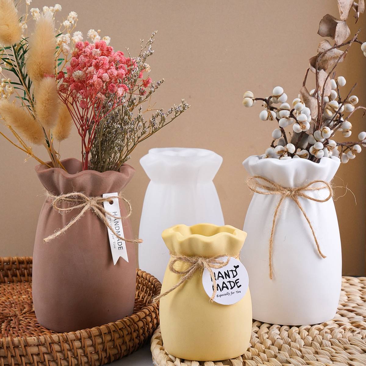 Lucky Bag Vase Silicone Mold Aromatherapy Plaster Cement Flower Vase Storage Jar Decorative Mold DIY Craft Gift Making Tools