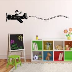 Flyvemaskine med alfabet - wallstickers fra Walldelux.dk