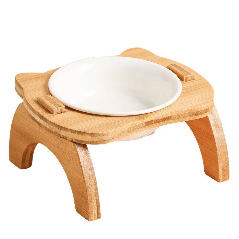 Raised Cat Bowl Set with Tilted Stand - One
