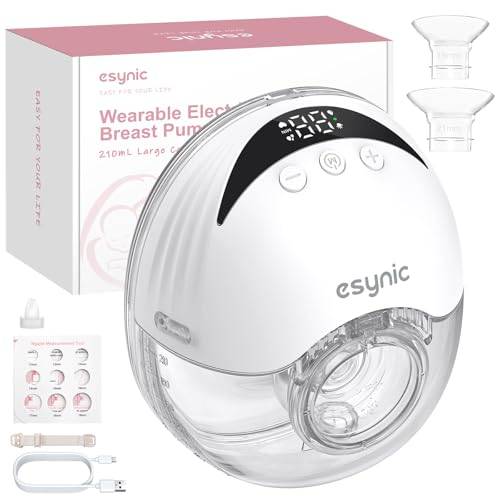eSynic Elektrisk Handsfree Bröstpump med 4 Lägen och 12 Nivåer Bröstmjölkspump 210 ml med Låg Ljudnivå Brösttrattar 24/21/19 mm Läckagesäker Trådlös Pump utan BPA