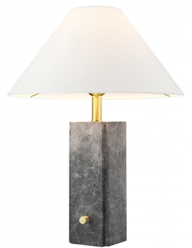 ORLEANS Bordlampe i marmor, stål og polyester H50 cm 1 x E27 - Grå marmor/Børstet messing/Hvid