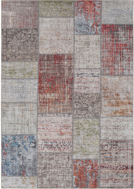 Gulvtæppe Loomery Fenix flerfarvet patchwork design fløjlsgarn 160 x 230 cm.