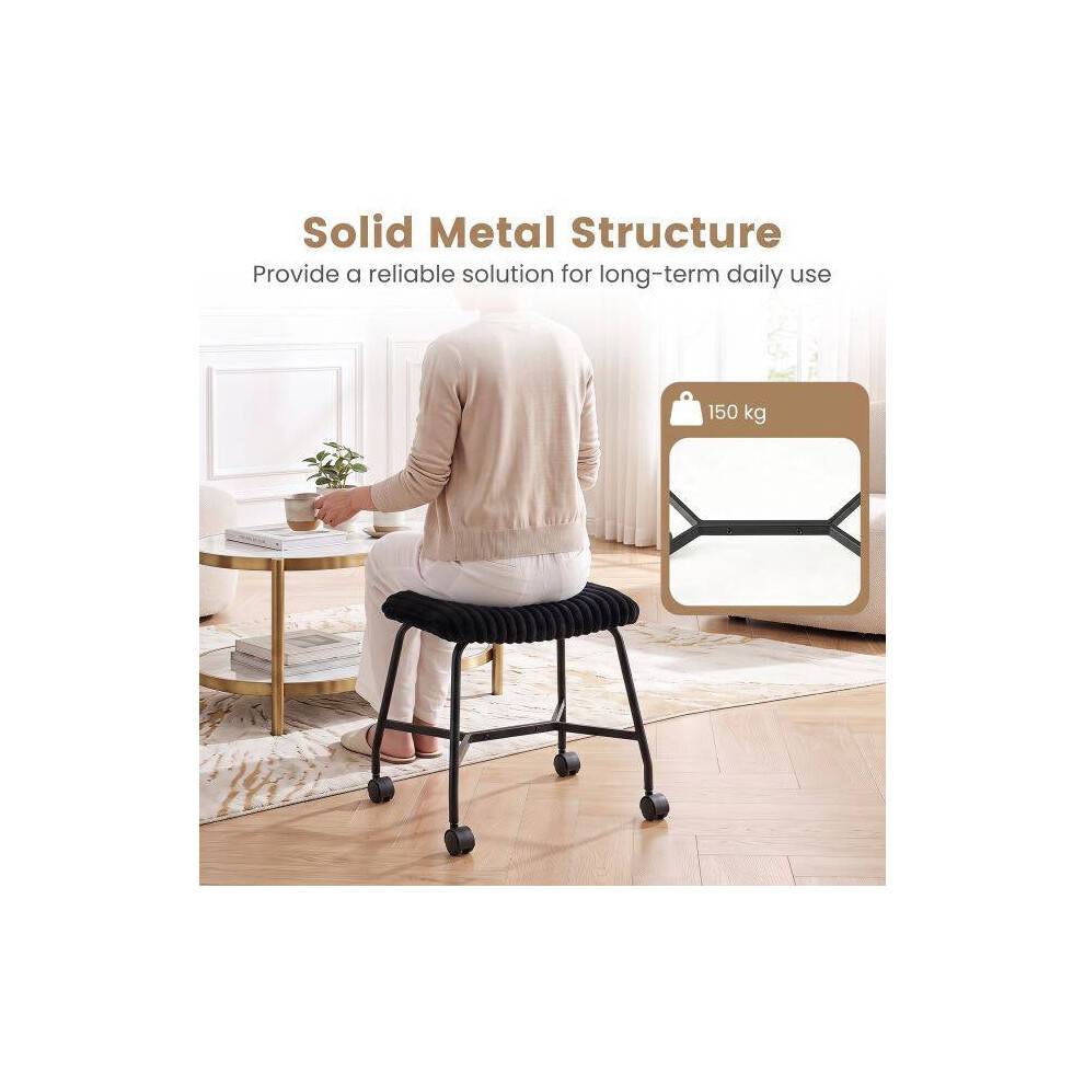 Set of 2 Black Padded Rolling Stools with Casters