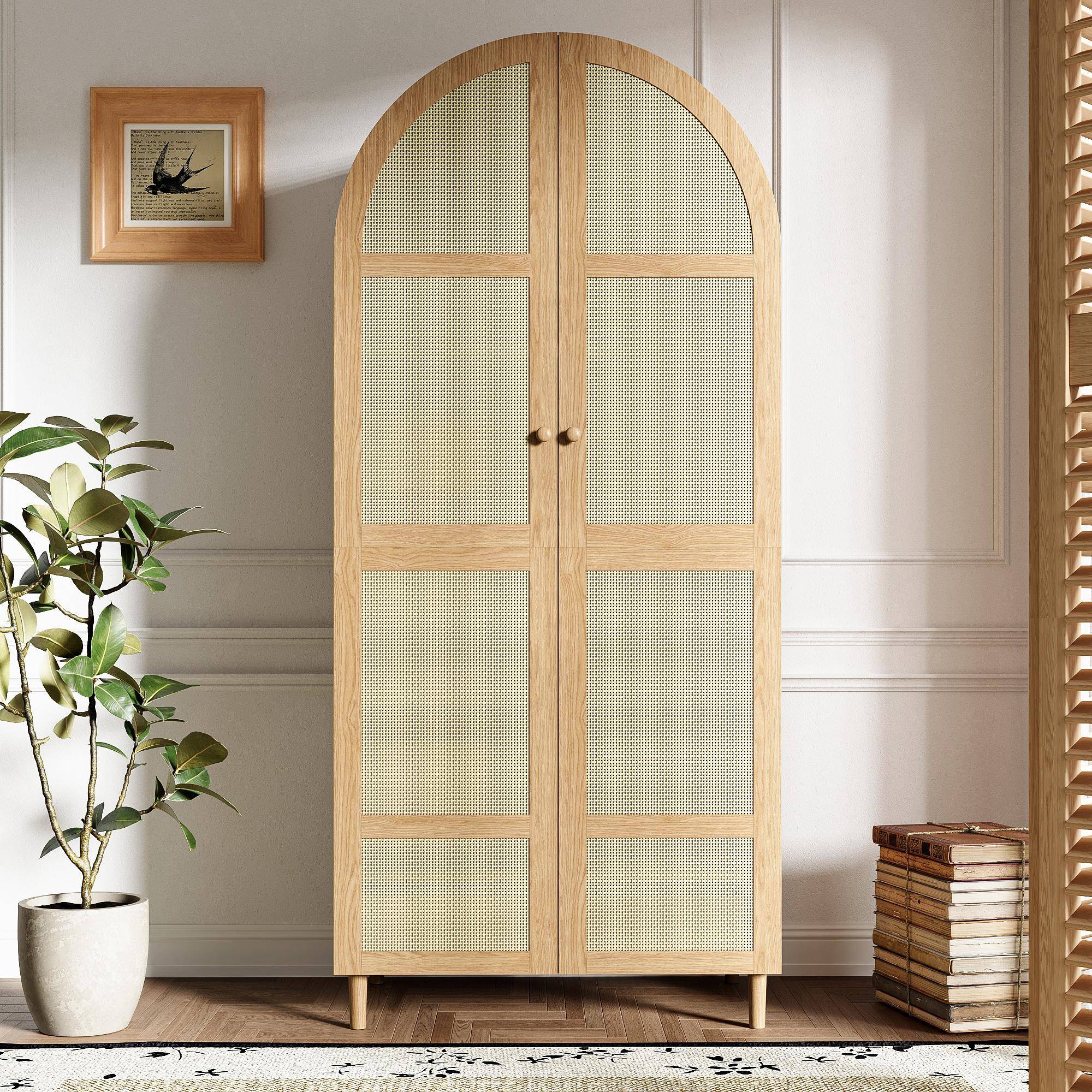 Modern Wardrobe with Curved Doors, Generous Storage Space, With Clothes Rail and Drawers, Luxurious Wardrobe, Suitable for Bedroom and Entrance Areas
