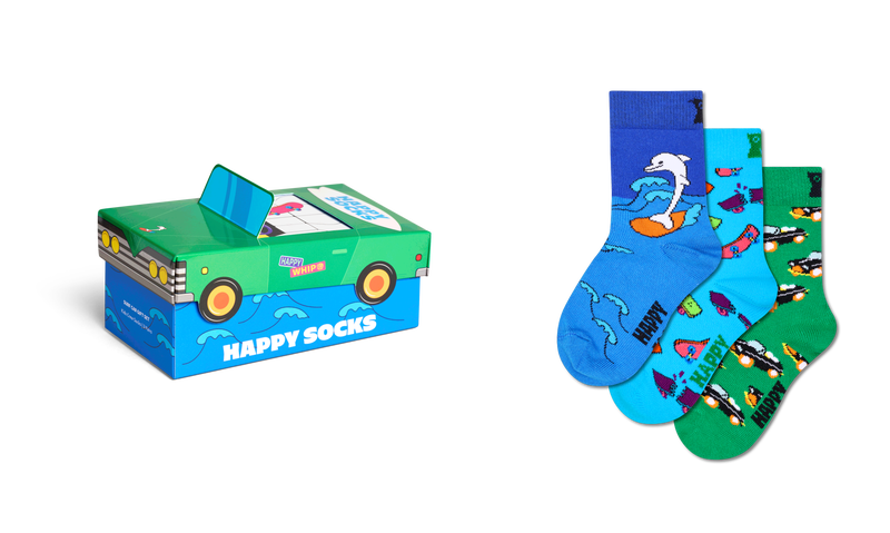 Fun Kids' Animal Socks 3-Pack | Surfing Dolphin Design - Blue, Light Blue, Green (0-12 Months)