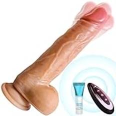 Dildo, 9,2 tums realistisk stötdildo med pulsrotation och värme, anal dildo för klitoris och G-punktsstimulering, Vibrator med fjärrkontroll och kraftfull sugkopp (köttfärgad)