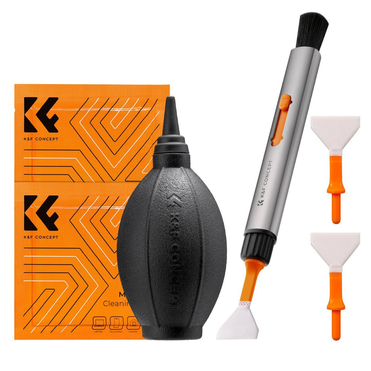KENTFAITH K&F Concept Camera Cleaning Kit, 6 in 1 with Vacuum Cleaning Cloth*2, Replaceable Cleaning Pen, Full Frame Cleaning Wand*2, Silicone Black Air Blow for Canon Nikon Cameras Cleaning Tool Accessories